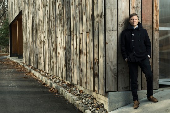 David Benjamin outside the Embodied Computation Lab at Princeton University, designed by The Living.