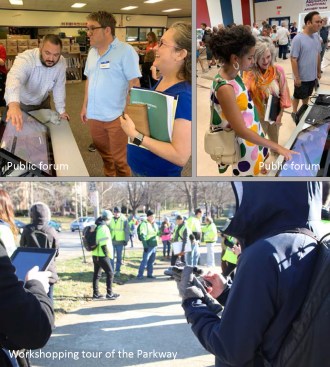 Pre-design strategies to collect information and data included a town hall-style public forum and workshopping tour.