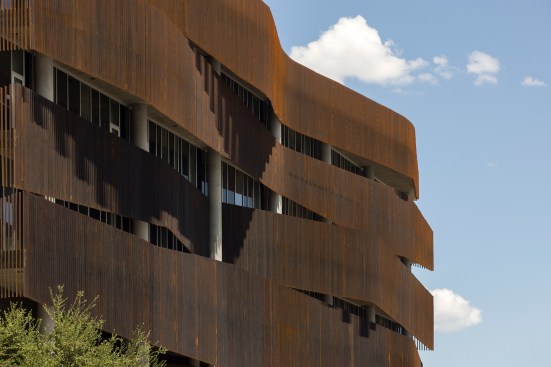 Close-up view of south façade