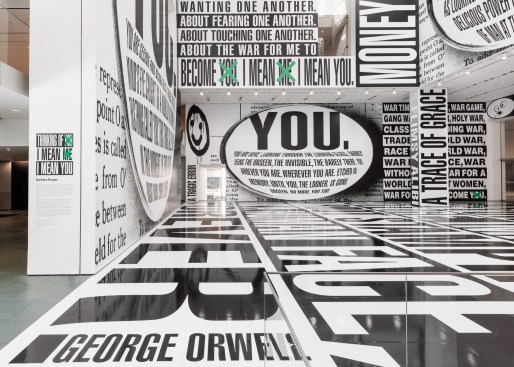 Installation view of Barbara Kruger: Thinking of You. I Mean Me. I Mean You., on view at The Museum of Modern Art in New York from July 16, 2022, to Jan. 2, 2023.