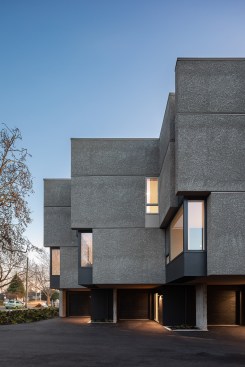 The modernist design’s stepped form gives each unit views to the street