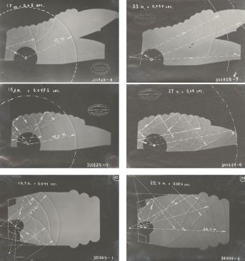 Figure 14: Franz Max Osswald, sound tests in the model of an auditorium with variable volume, published in 1930; see note 54 (Image Archive, ETH Library Zurich, http://doi.org/10.3932/ethz-a-000986428; http://doi.org/10.3932/ethz-a-000986429; http://doi.org/10.3932/ethz-a-000986430; http://doi.org/10.3932/ethz-a-000986431; http://doi.org/10.3932/ethz-a-000986432; http://doi.org/10.3932/ethz-a-000986434).
