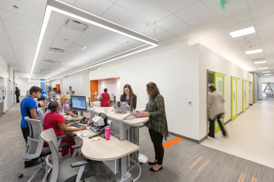 Care team areas are designed to optimize collaboration. These "nests" allow staff to provide exceptional patient care by working as a single, cohesive team.