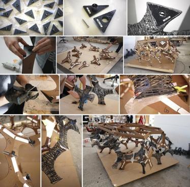 The dummy jig allowed Area to anticipate the whole installation with precision. Each cardboard placeholder was swapped with a carbon fiber component as the C-Lith steadily took form.