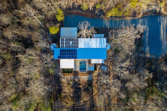 The drone’s-eye view of the roof and solar arrays.