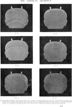 Figure 7: Wallace C. Sabine, experiments with schlieren photography in a model of the New Theatre, New York, cross section, 1913 (Wallace C. Sabine, “Theatre Acoustics,” American Architect 104, no. 1984 [31 Dec. 1913], 271).