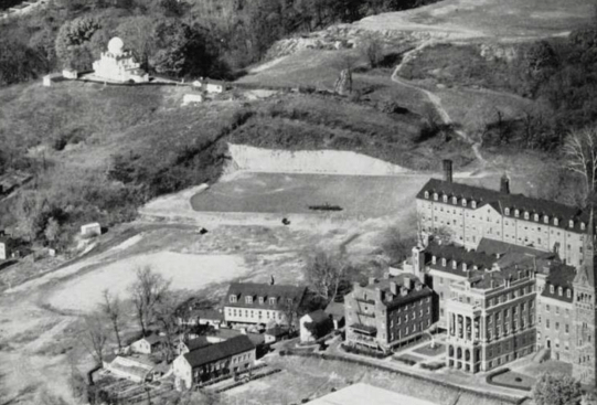 Historic aerial photo with the observatory in the upper left corner