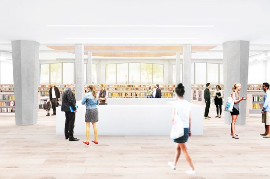 A new accessible entry and canopy welcome patrons to a completely open readying room. R+L unclogs the center bay of the space which was previously occupied by enclosed offices.
