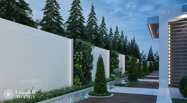 Boundary wall and landscape design of modern villa