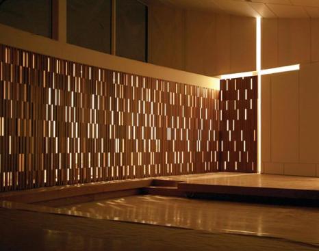 Screen wall in Children's Chapel at night