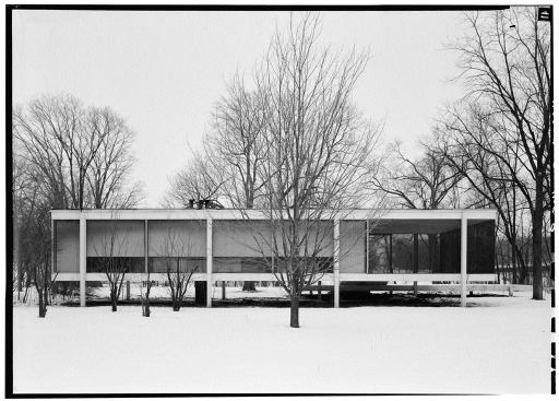Farnsworth House, Plano, Ill., by Mies van der Rohe. Chosen by Robert M. Gurney, FAIA. Photo: Library of Congress, Prints & Photographs Division, Historic American Buildings Survey, HABS ILL,47-PLAN.V,1.