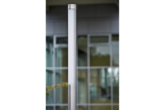 Light Column Pedestrian Lighting shown with 180 degree perforated shield at Pierce College Fort Steilacoom, Lakewood, Washington