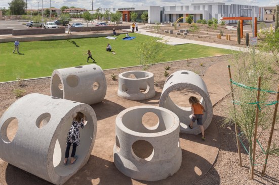 Activity nodes promote exercise, play and social gatherings along the 1/3-mile long winding walking path which is open to the community seven days a week.