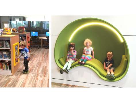 Children's area learning panels and "Jelly Bean" reading nook