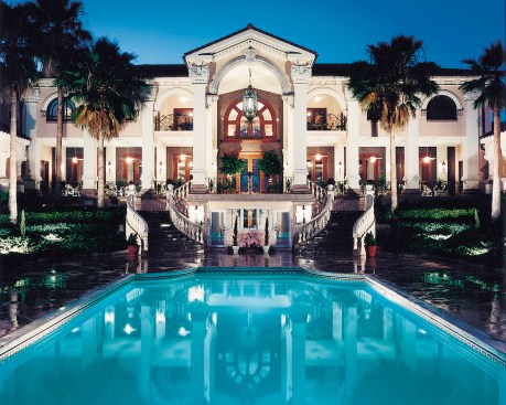 Rear Elevation at night w pool