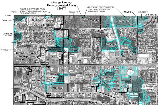 Detail of the flood map for Orlando, Fla.