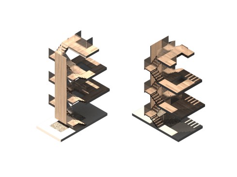 Atelier RZLBD / Stack House / diagram, staircase