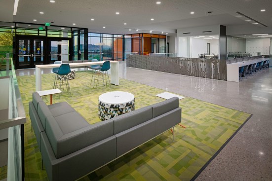 “Collision spaces” are planned along hallways and the main lobby becomes the “living room” of the building. 