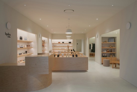 Custom maple millwork in Pennsylvania’s Hydra Health wellness studio.