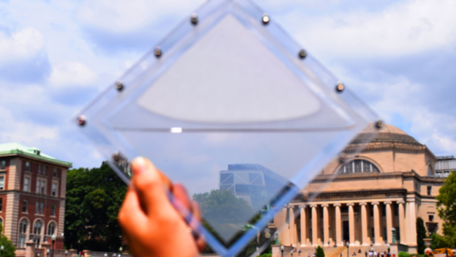 The porous polymer coatings, which switch from white to transparent when wetted, can be put into plastic enclosures to make panels that control light and temperatures of buildings.
