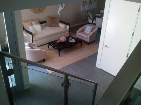 The living area’s Italian porcelain flooring continues outside on the patio.