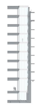 Section through the air shaft and "Folded Light" installation