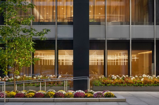 View from exterior into dining room, Four Seasons Restaurant