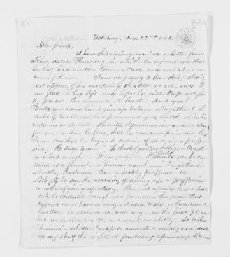 Letter, Frederick Law Olmsted to his father John Olmsted, Feb. 2, 1858, discussing his problems with debt and his new work as superintendent at New York's Central Park