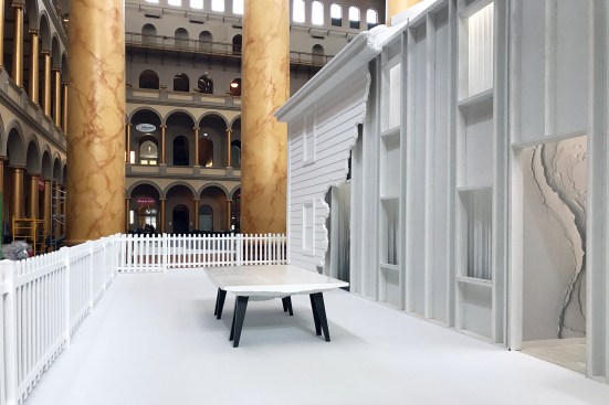 Fun House's side yard featuring "Slab Table" (2010)