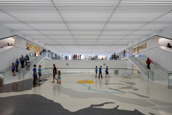 Color temperatures shift from cool to warm ventures beyond the lobby, Gateway Arch Museum and Visitor Center