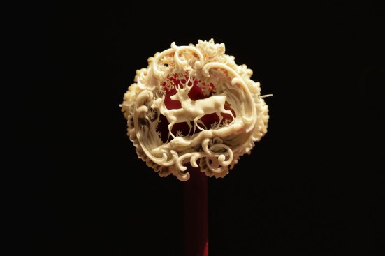 A detail of one of the ivory carvings.