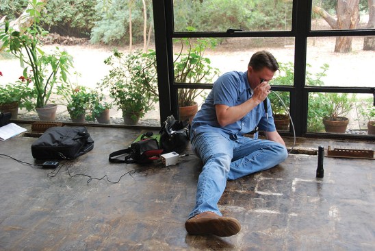 GCI laboratory manager David Carson conducting a heating duct investigation in the Eames House