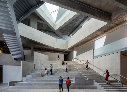 Interior view; the forum of the Glassell School of Art by Steven Holl Architects.