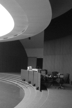 The existing control booth desk.