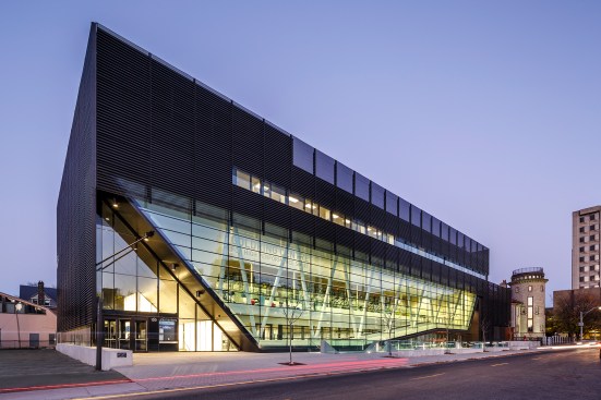 East façade showing view into Strength and Conditioning Centre