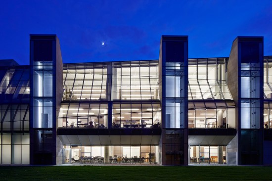 North facade at dusk