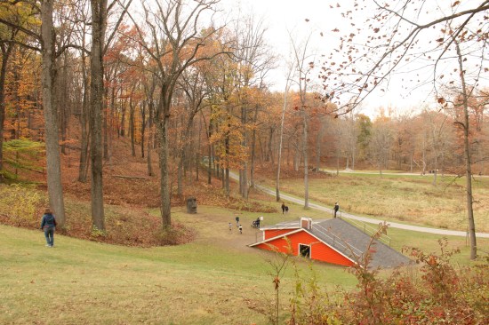 Heather Hart's 12-foot-wide by 67-foot-long by 20-foot-tall "The Oracle of Lacuna" constructed with wood, tar, shingles, steel, and including an iPad and speakers at Storm King Art Center in New Windsor, N.Y. From the 2019 individual grant to Heather Hart for "Afrotecture (Re)Collection"