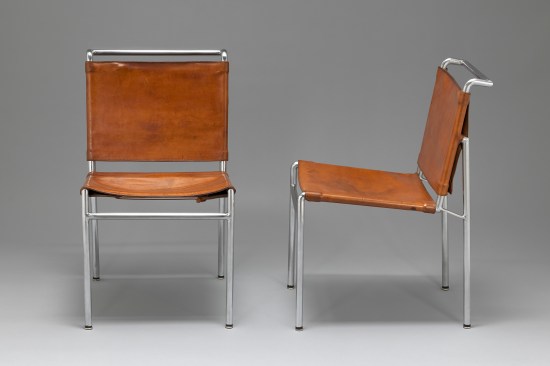 Chair for the Villa Tempe a Pailla designed by Gray, Eileen, circa 1935. The modernist chairs are made out of nickel-plated tubular steel and leather.
