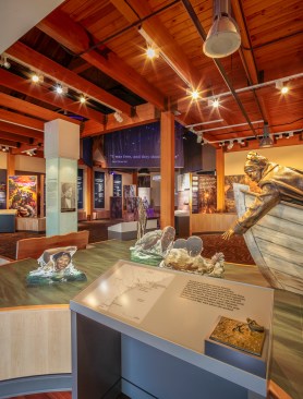 Exhibits in the visitor center, designed by Haley Sharpe Design