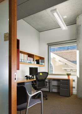 A  Aeron task chair Herman Miller 
www.hermanmiller.com Available in three sizes  • PostureFit system provides lower-back support  • Takes weight off lower spine  • Pellicle system evenly distributes weight to minimize pressure  • Backrest and seat move in relation to each other and to the tilt of the chair  • Choice of three woven mesh upholstery fabrics  • Also available as a stool