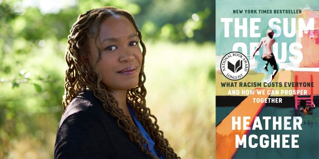 Author Heather McGhee and her 2021 book, "The Sum of Us"
