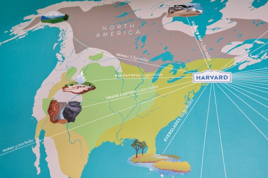 World map mural.
