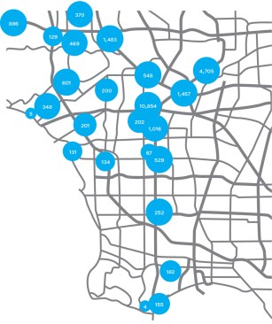 HistoricPlacesLA.org map showing clusters of sites