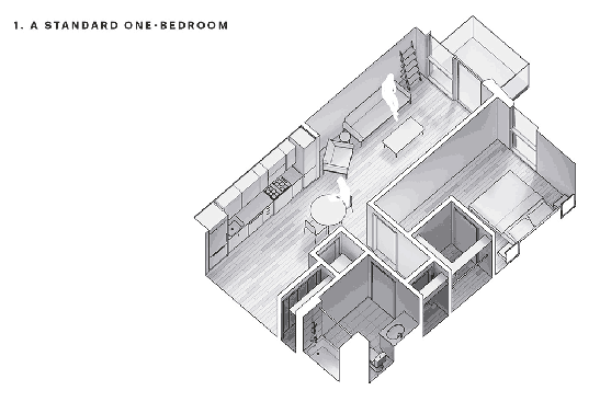 Home office configurations for a one-bedroom unit