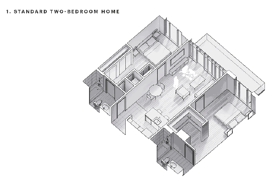 Home office configurations for a two-bedroom unit