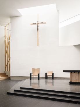 "Outside of the sanctuary, it’s very bright. But in the sanctuary, we were very interested in calibrating how light would come in and down onto the altar," says Hsinming Fung.