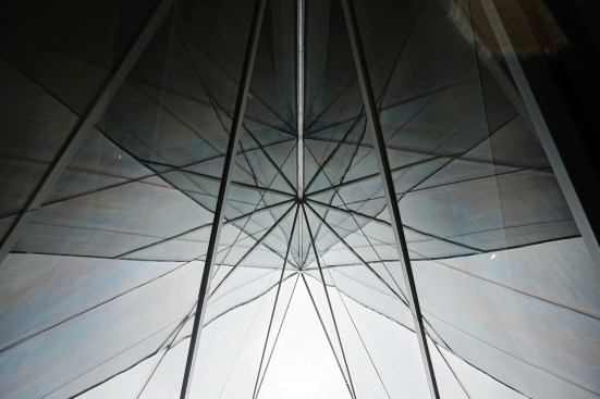 Kaleidoscopic reflections inside the museum's north entrance