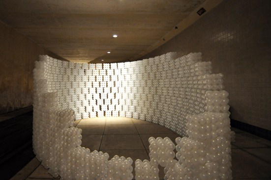 Hou de Sousa's Raise/Raze entry features reconfigurable clusters of balls that can be stacked to form small enclosures within the Dupont Underground tunnels.