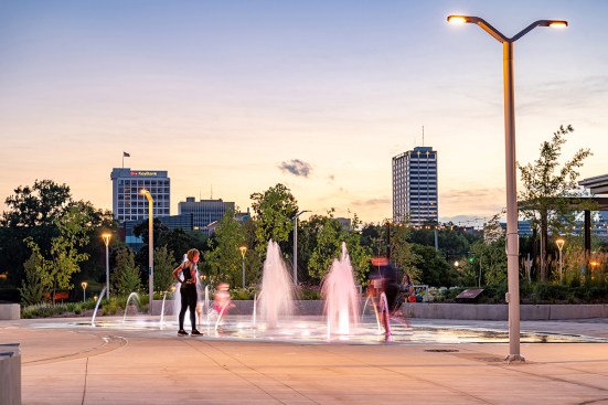 A primary summer amenity of the park are the 1,500 square feet of interactive water fountains and jets.