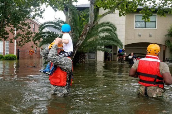 Texas National Guard soldiers arrive in Houston, Texas, to aid citizens in heavily flooded areas from the storms of Hurricane Harvey. Photo by Lt. Zachary West , 100th MPAD.